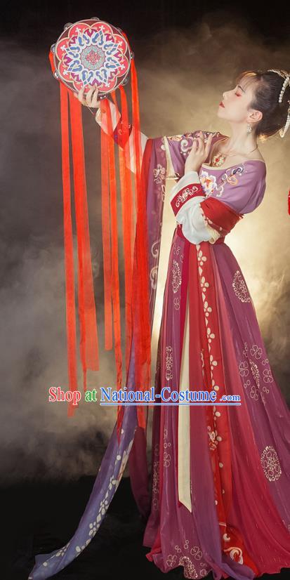 Traditional Chinese Tang Dynasty Court Maid Historical Costumes Ancient Palace Lady Hanfu Dress Apparel Half Sleeved Garment Blouse and Skirt Full Set