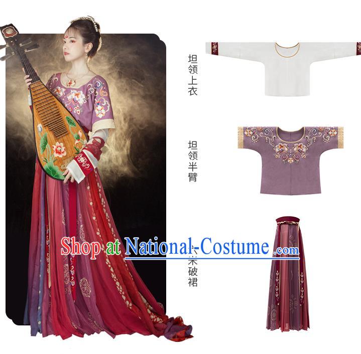 Traditional Chinese Tang Dynasty Court Maid Historical Costumes Ancient Palace Lady Hanfu Dress Apparel Half Sleeved Garment Blouse and Skirt Full Set