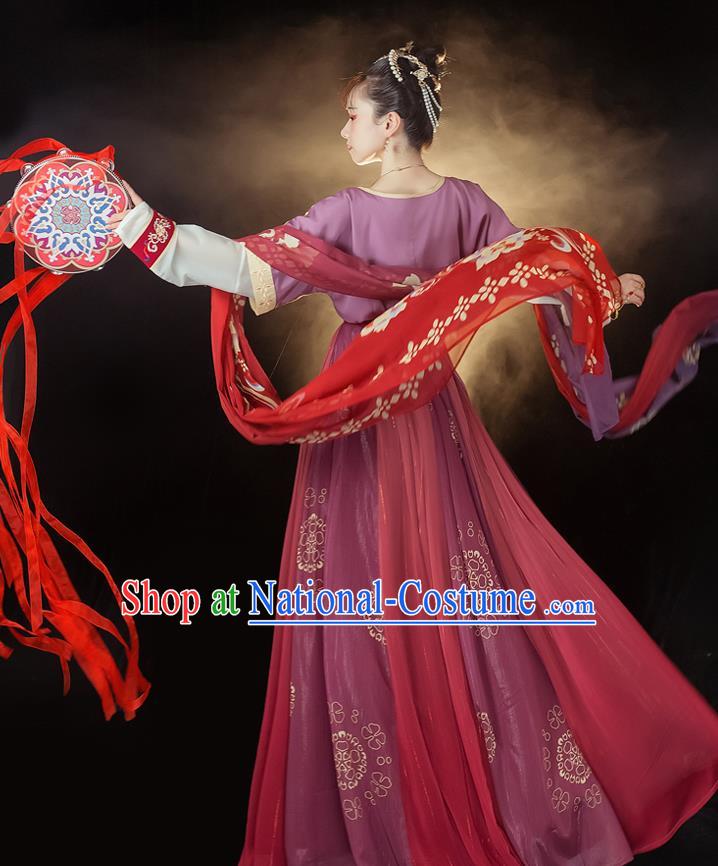 Traditional Chinese Tang Dynasty Court Maid Historical Costumes Ancient Palace Lady Hanfu Dress Apparel Half Sleeved Garment Blouse and Skirt Full Set