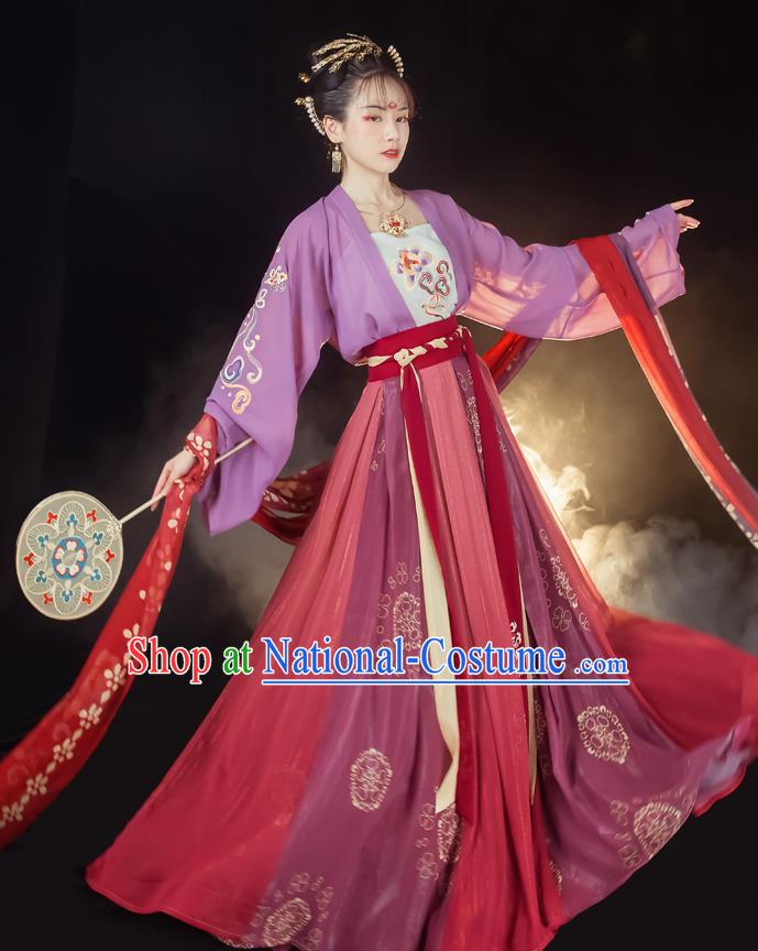 Traditional Chinese Tang Dynasty Young Lady Historical Costumes Ancient Civilian Woman Hanfu Dress Garment Blouse Camisole and Skirt Full Set