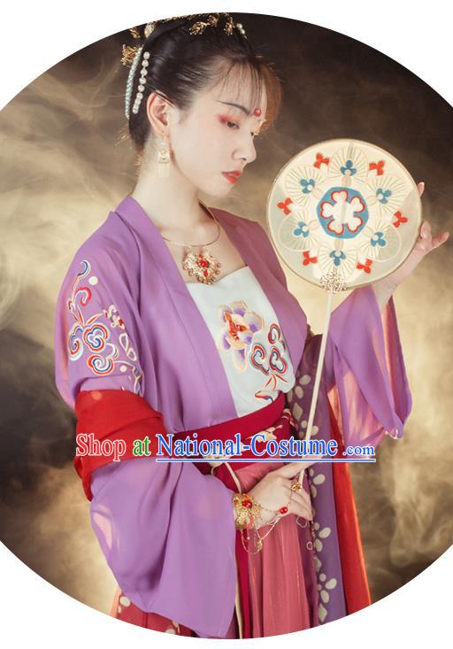 Traditional Chinese Tang Dynasty Young Lady Historical Costumes Ancient Civilian Woman Hanfu Dress Garment Blouse Camisole and Skirt Full Set