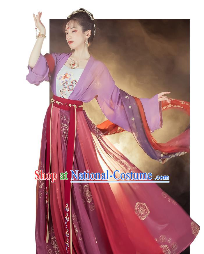 Traditional Chinese Tang Dynasty Young Lady Historical Costumes Ancient Civilian Woman Hanfu Dress Garment Blouse Camisole and Skirt Full Set