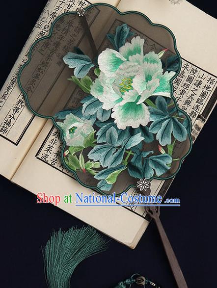 China Suzhou Embroidered Peony Palace Fan Traditional Wedding Bride Silk Fan Handmade Double Side Hanfu Fan