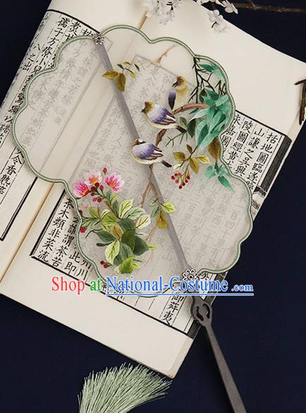 China Handmade Wedding Double Side Hanfu Fan Traditional Bride Silk Fan Suzhou Embroidered Begonia Birds Palace Fan