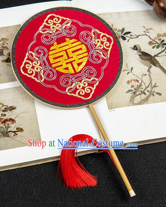 China Handmade Embroidered Palace Fan Traditional Wedding Red Silk Fan Double Side Hanfu Circular Fan