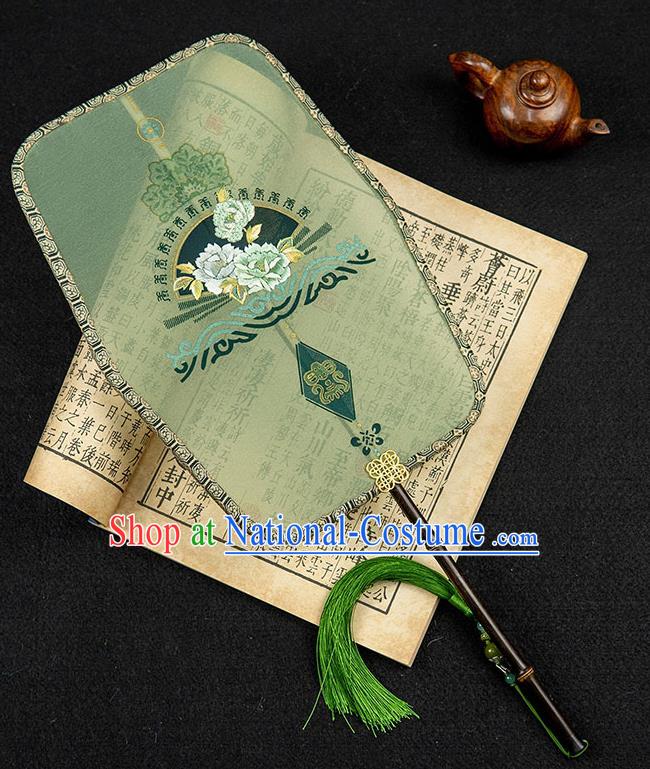 China Embroidered Hanfu Fan Handmade Palace Fan Traditional Green Silk Fan