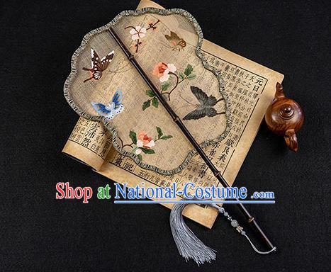 China Classical Hanfu Fan Handmade Palace Fan Traditional Ancient Princess Embroidered Butterfly Silk Fan