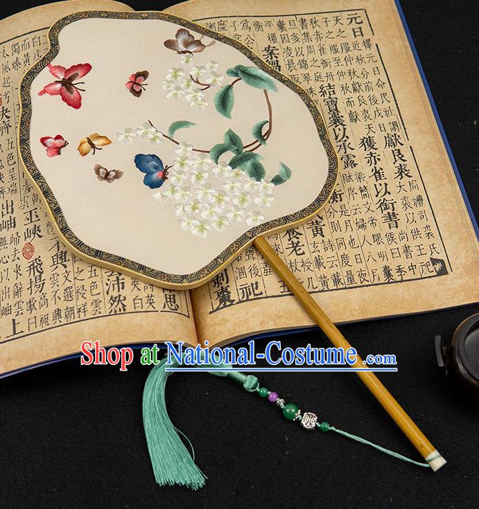 China Classical Hanfu Silk Fan Handmade Palace Fan Traditional Embroidered Hydrangea Fan