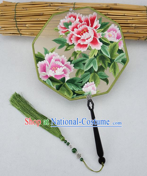 China Handmade Ancient Princess Palace Fan Traditional Embroidered Peony Fan Classical Hanfu Silk Fan