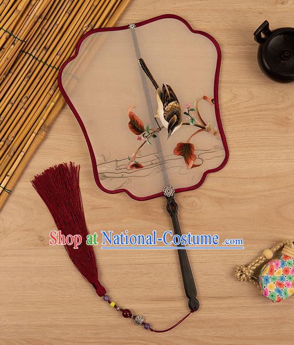 China Traditional Embroidered Bird Fan Classical Hanfu Accessories Silk Fan Handmade Ancient Princess Palace Fan