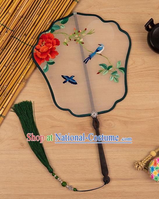 China Traditional Embroidered Peony Fan Classical Hanfu Accessories Ancient Princess Palace Fan Handmade Silk Fan