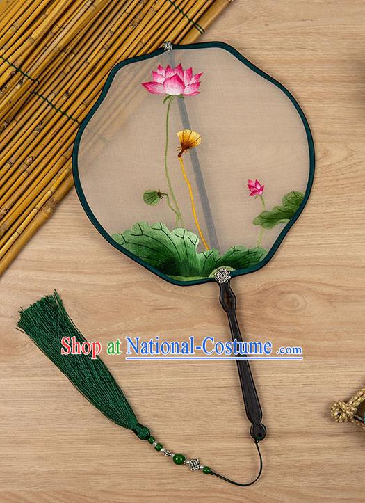 China Traditional Embroidered Lotus Fan Handmade Palace Fan Silk Fan Classical Hanfu Accessories