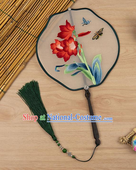 China Traditional Silk Fan Embroidered Orchids Fan Classical Hanfu Accessories Handmade Palace Fan