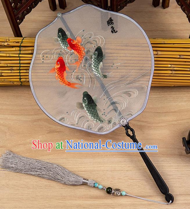 China Embroidered Carps Fan Classical Hanfu Accessories Handmade Palace Fan Traditional Silk Fan