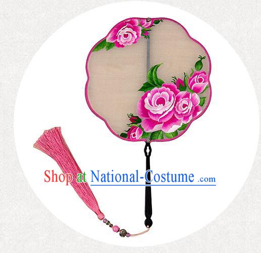 China Embroidered Pink Peony Fan Classical Hanfu Accessories Handmade Palace Fan Traditional Silk Fan