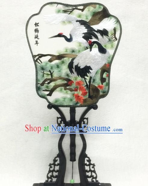 China Classical Dance Hanfu Fan Handmade Suzhou Embroidered Pine Crane Silk Fan Traditional Palace Fan