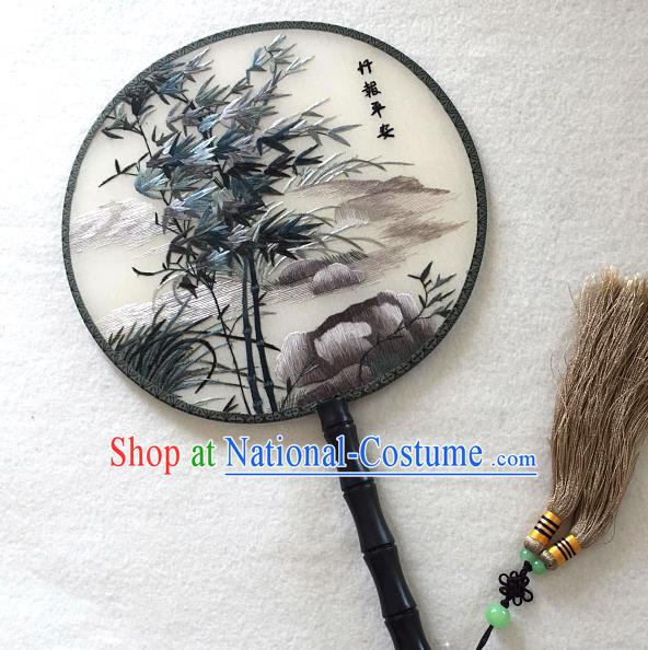 China Handmade Suzhou Embroidered Bamboo Silk Fan Traditional Palace Fan Classical Dance Circular Fan