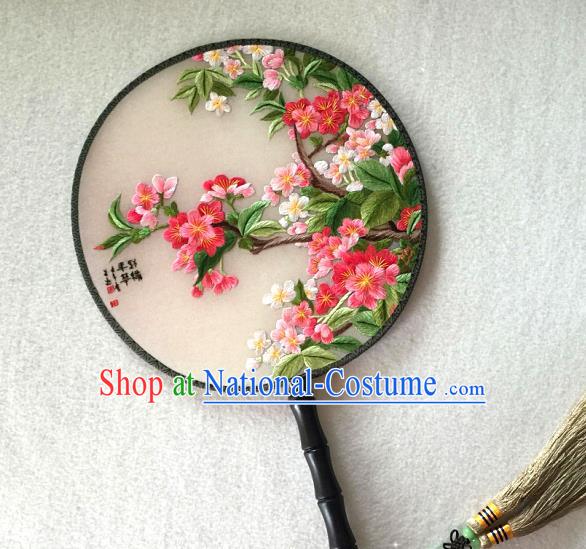 China Handmade Silk Fan Classical Dance Circular Fan Traditional Suzhou Embroidered Peach Blossom Palace Fan