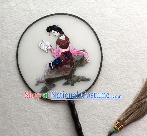 China Handmade Palace Fan Classical Dance Circular Fan Traditional Suzhou Embroidered Beauty Fan