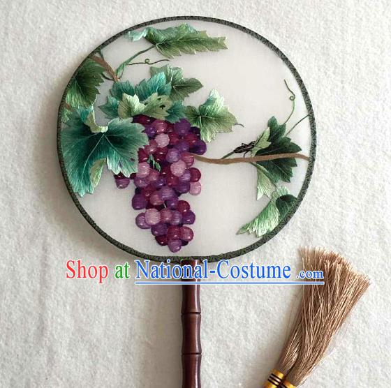 China Traditional Suzhou Embroidered Grape Fan Handmade Palace Fan Classical Dance Circular Silk Fan