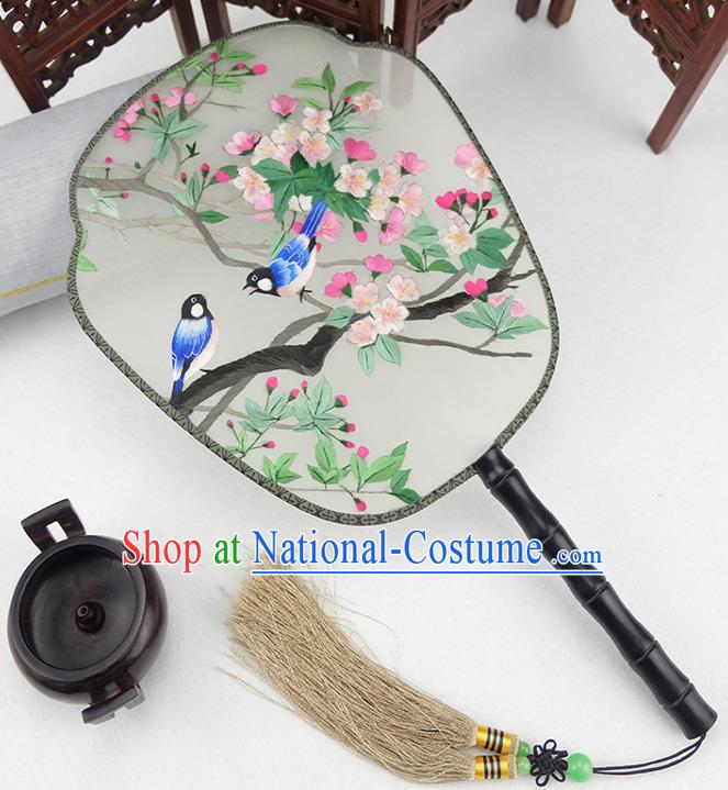 China Traditional Silk Fan Embroidered Begonia Fan Handmade Rosewood Palace Fan