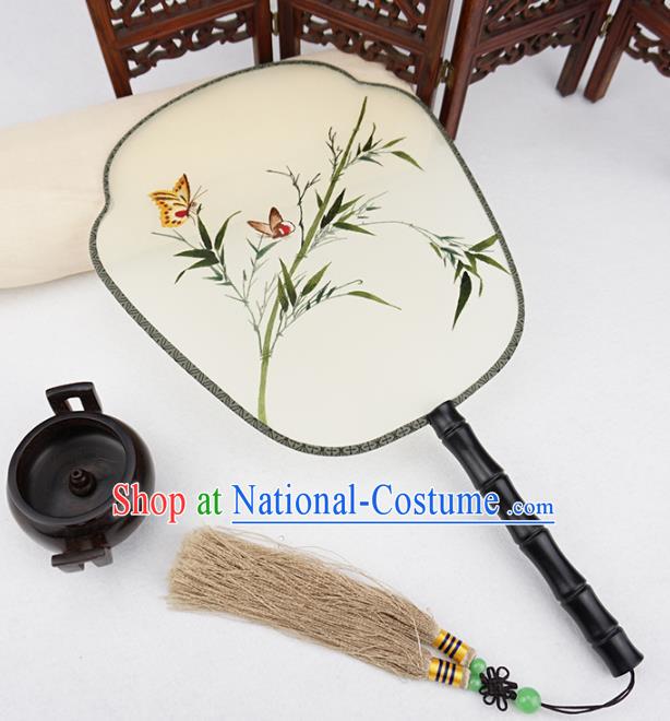 China Traditional Handmade Palace Fan Rosewood Fan Embroidered Bamboo Silk Fan