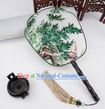 China Embroidered Bamboo Painting Silk Fan Traditional Rosewood Fan Handmade Palace Fan