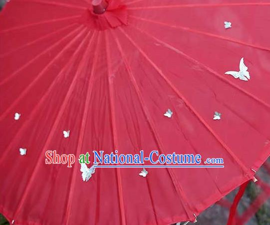 China Handmade Red Silk Umbrella Traditional Ribbon Tassel Umbrella