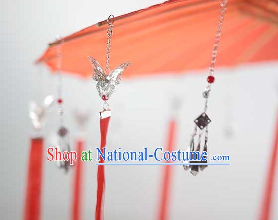 China Handmade Red Silk Umbrella Traditional Ribbon Tassel Umbrella