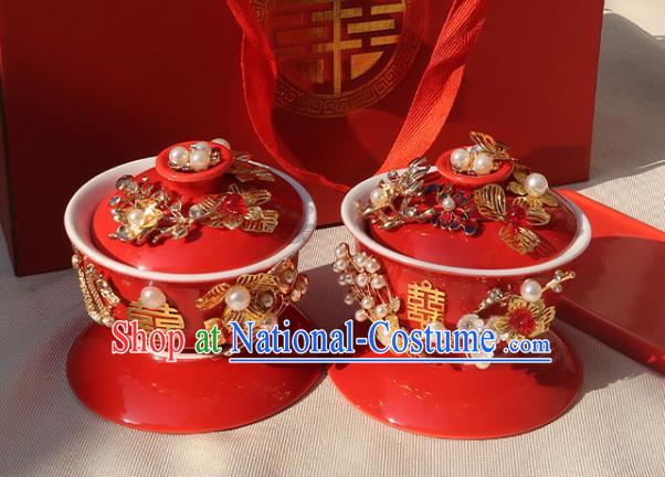 China Traditional Wedding Tea Cups Handmade Red Ceramics Cups