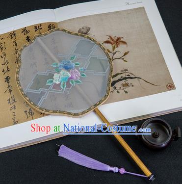 China Handmade Palace Fan Traditional Hanfu Blue Silk Fan Embroidered Fans