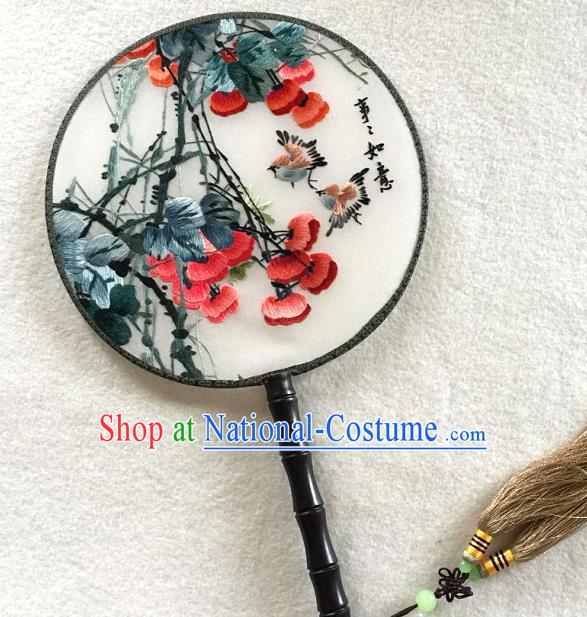 China Handmade Palace Fan Traditional Hanfu Circular Fan Embroidered Persimmon Silk Fan