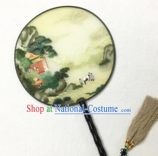 China Traditional Hanfu Circular Fan Embroidered Silk Fan Handmade Palace Fan