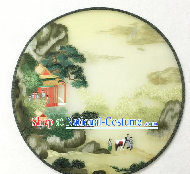 China Traditional Hanfu Circular Fan Embroidered Silk Fan Handmade Palace Fan