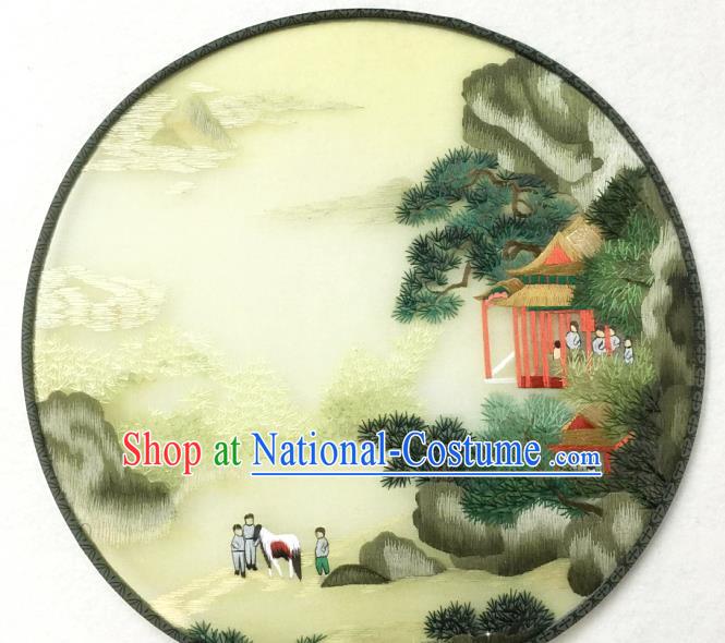 China Traditional Hanfu Circular Fan Embroidered Silk Fan Handmade Palace Fan