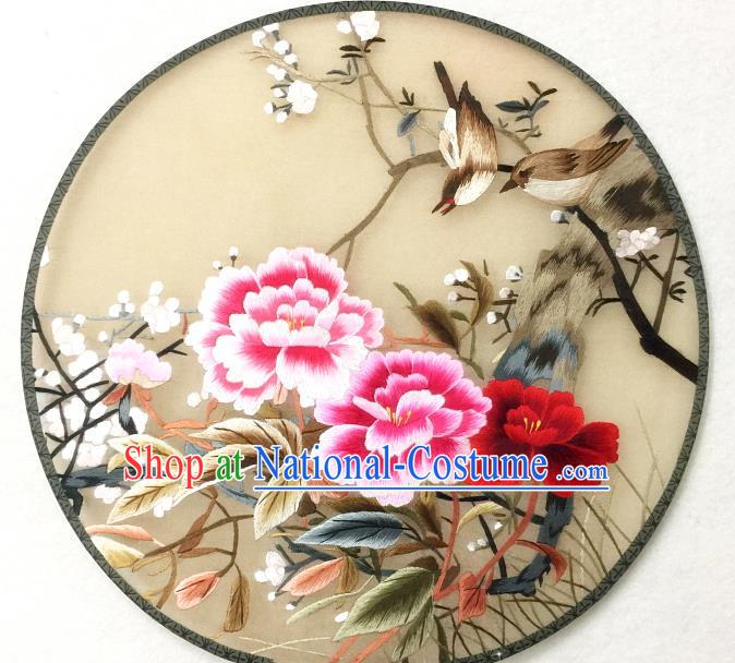 China Handmade Embroidered Peony Silk Fan Traditional Hanfu Circular Fan Palace Fan