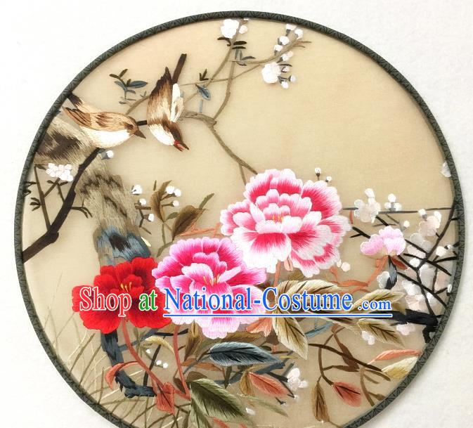 China Handmade Embroidered Peony Silk Fan Traditional Hanfu Circular Fan Palace Fan