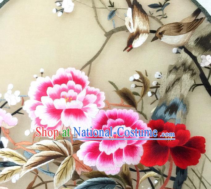 China Handmade Embroidered Peony Silk Fan Traditional Hanfu Circular Fan Palace Fan