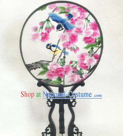 China Handmade Embroidered Begonia Birds Silk Fan Traditional Hanfu Circular Fan Classical Dance Palace Fan