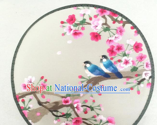 China Traditional Hanfu Circular Fan Handmade Embroidered Begonia Birds Palace Fan