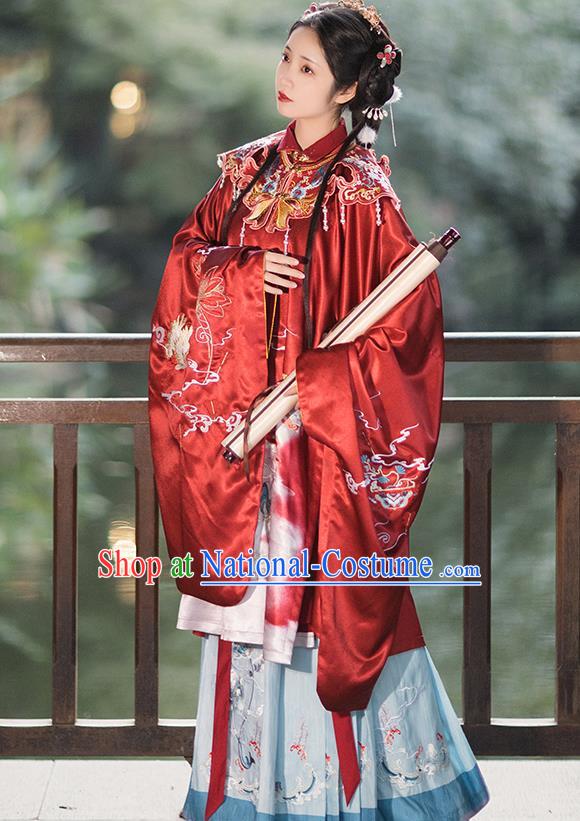 China Ancient Ming Dynasty Royal Princess Historical Clothing Traditional Hanfu Red Gown and Skirt Full Set