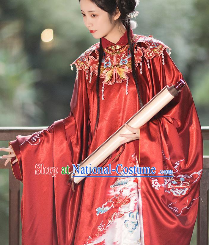 China Ancient Ming Dynasty Royal Princess Historical Clothing Traditional Hanfu Red Gown and Skirt Full Set