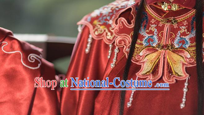 China Ancient Ming Dynasty Royal Princess Historical Clothing Traditional Hanfu Red Gown and Skirt Full Set