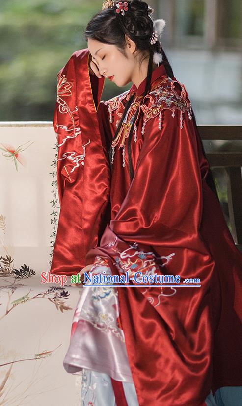 China Ancient Ming Dynasty Royal Princess Historical Clothing Traditional Hanfu Red Gown and Skirt Full Set