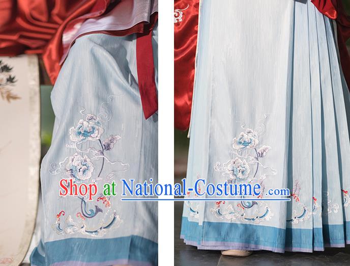 China Ancient Ming Dynasty Royal Princess Historical Clothing Traditional Hanfu Red Gown and Skirt Full Set