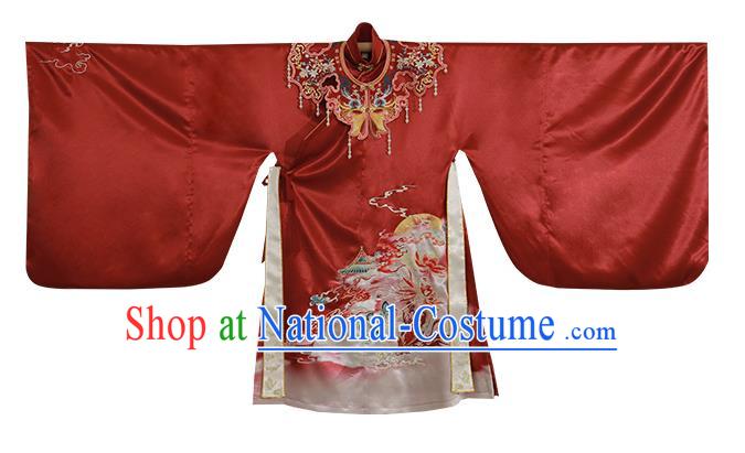 China Ancient Ming Dynasty Royal Princess Historical Clothing Traditional Hanfu Red Gown and Skirt Full Set