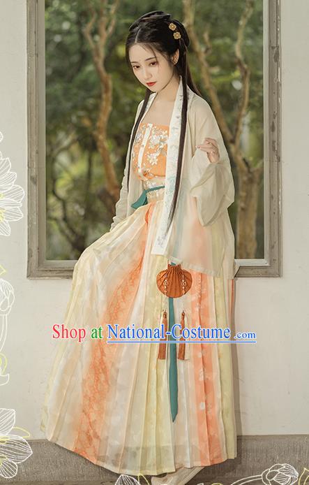 Ancient China Song Dynasty Young Beauty Historical Clothing Traditional Hanfu Embroidered Dresses Full Set