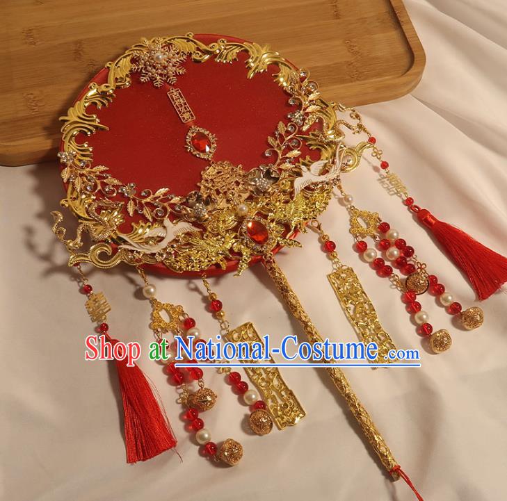 China Classical Dance Silk Fan Handmade Bride Palace Fan Traditional Wedding Circular Fan