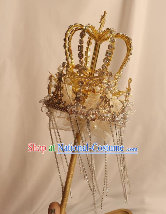 Handmade Queen Golden Crystal Sceptre Bride Royal Crown Cane Top Grade Wedding Bridal Bouquet