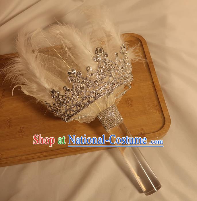 Handmade Queen White Feather Sceptre Top Grade Wedding Bridal Bouquet Bride Crystal Cane